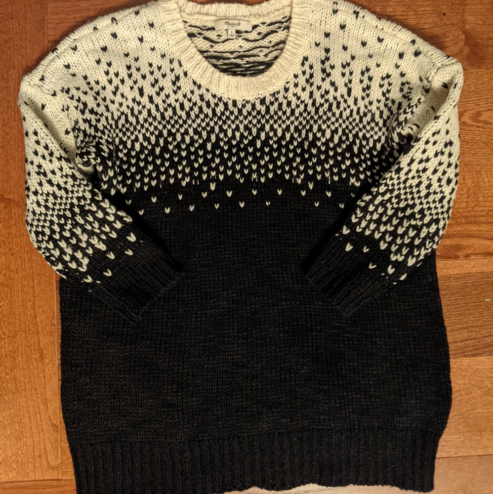 Madewell 3/4 sleeve black and ivory knit wool blend pullover sweater